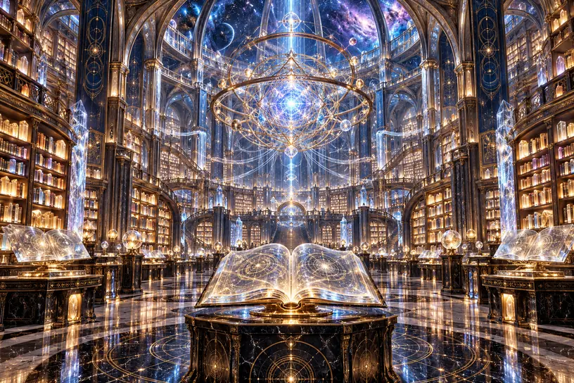 Cosmic hall of records representing the Learn Poker study path