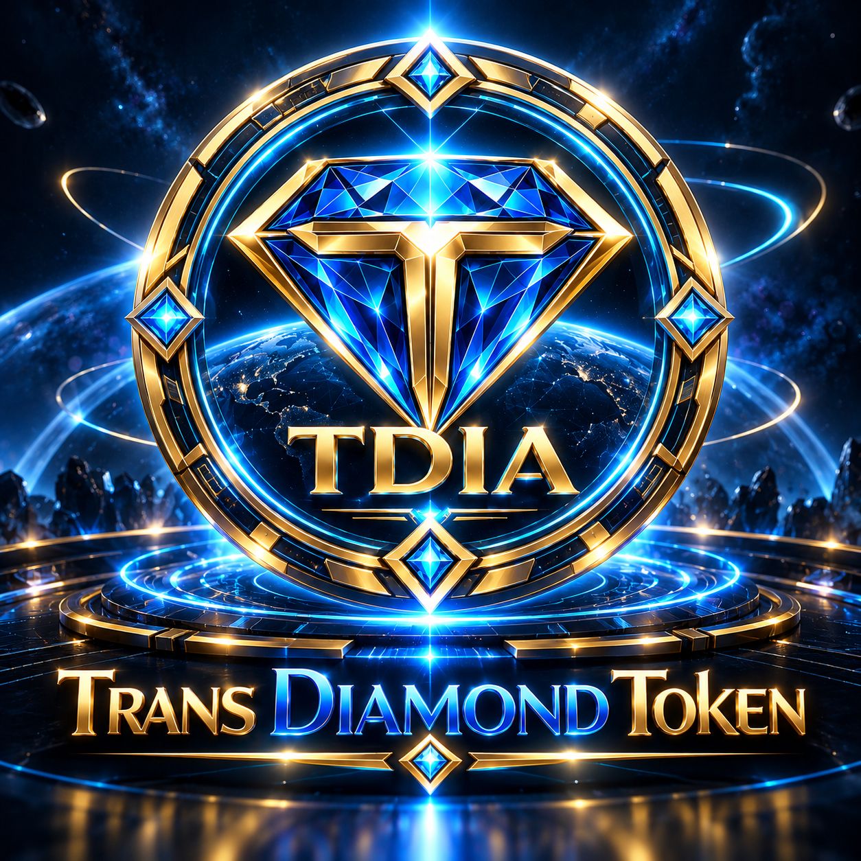 Trans Diamond jewel emblem with TDIA and Trans Diamond Token lettering